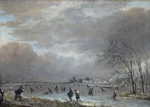 Aert Gallery: Winter Landscape with Skaters on a Frozen River. Artist: Neer, Aert, van der (1603-1677)