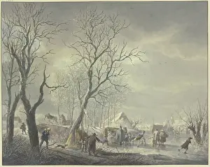 Shore Prints: Winter landscape, skaters near tents on the canal