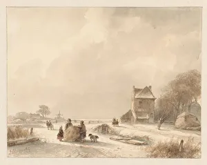 Andreas Schelfout Prints: Winter landscape with sleigh and iceskaters, 1797-1870. Creator: Andreas Schelfhout