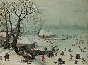Machine Prints: Winter Landscape with Snowfall near Antwerp, 1575. Creator: Lucas van Valckenborch