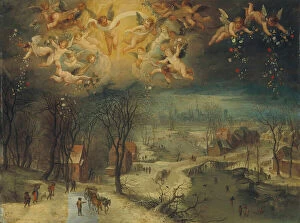 Winter Landscape Collection: A winter landscape with villagers gathering wood and skaters on a frozen river