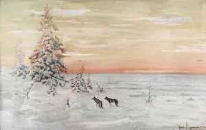 Winter Landscape with wolves, 1915. Artist: Muravyov, Count Vladimir Leonidovich (1861-1940)