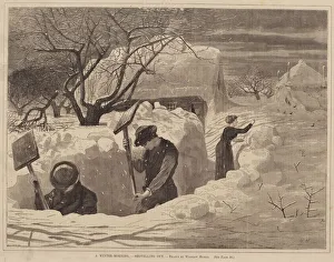 Homer Winslow Prints: A Winter-Morning, - Shovelling Out, published 1871. Creator: George A. Avery