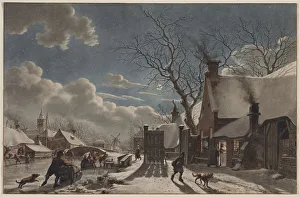 Jacob Cats Prints: Winter Night in a Dutch Town, 1797. Creator: Jacob Cats (Dutch, 1741-1799)