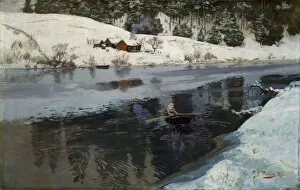 Winter Scene Gallery: Winter at the River Simoa. Artist: Thaulov, Fritz (1847-1906)