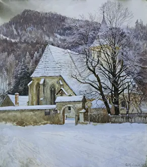 Art Around 1900 Prints: Winter in Rosenthal near Kapellen (Styria) with an old Gothic church
