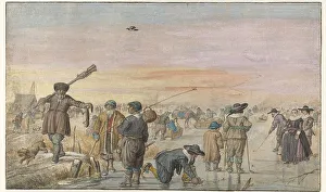 Winter Scene on the Ice, with a Hunter Showing an Otter, c.1625-c.1630. Creator: Hendrick Avercamp
