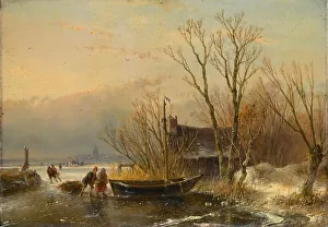 Andreas Schelfout Prints: Winter Scene on the Ice with Wood Gatherers, 1849. Creator: Andreas Schelfhout