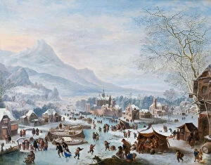 Images Dated 2nd November 2013: Winter Scene with Skaters. Artist: Griffier, Jan (ca 1652-1718)