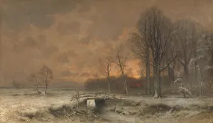 Lodewijk Franciscus Hendrik Apol Prints: Winter Scene with the Sun Setting Behind Trees, 1880-1930. Creator: Louis Apol