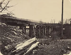 Railroad Prints: Winter Scene with Trestle Bridge Along the Atlantic & Great Western Railway, 1862-64