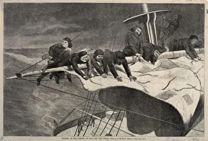 Winter at Sea - Taking in Sail Off the Coast, 1869. Creator: Winslow Homer (American, 1836-1910)