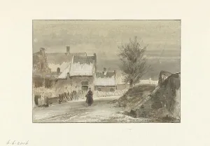 Winter view with a woman standing on the ice, 1829-1866. Creator: Johannes Franciscus Hoppenbrouwers