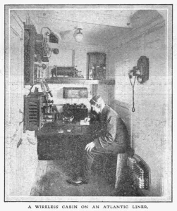 The Daily Graphic Prints: A Wireless Cabin on an Atlantic Liner, 20 April, 1912. Creator: Unknown