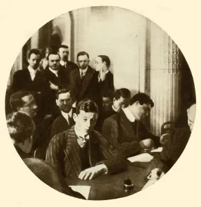 Questioning Prints: Wireless operator... RMS Titanic, 1912, (1935). Creator: Unknown