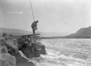 Subsistence Prints: Wishham (i.e. Wishram) fishing platform, c1910. Creator: Edward Sheriff Curtis