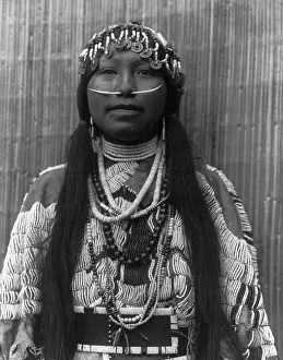 Nose Ornament Prints: Wishham (i.e. Wishram) girl, c1910. Creator: Edward Sheriff Curtis
