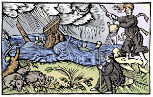 Discovery of Witches Gallery: Witch raising a storm, 1562