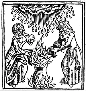 Spell Prints: Witches casting a spell to bring rain, 1489