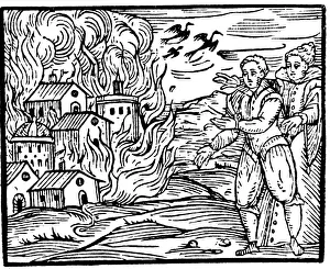 Spell Prints: Witches destroying a house by fire - Swabia, 1533
