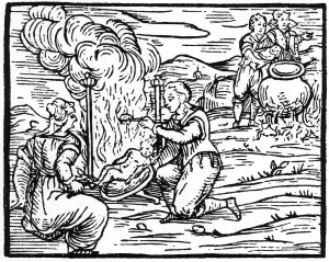 Horrible Gallery: Witches roasting and boiling infants, 1608 (19th century)