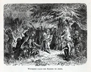 Charlemagne Prints: Wittekind calls his Saxons to Arms, 1882. Artist: Anonymous