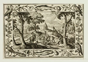 Violence Gallery: Wolf Hunt, from Landscapes with Old and New Testament Scenes and Hunting Scenes, 1584