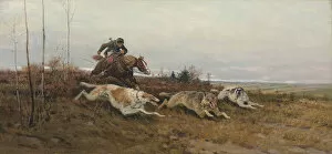 Borzoi Collection: Wolf hunting with borzois
