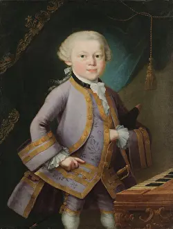 Wolfgang Amadeus Mozart in a gala dress, 1763. Creator: Lorenzoni, Pietro Antonio (1721-1782)
