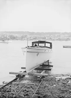 Wolseley motor launch on slipway, 1914. Creator: Kirk & Sons of Cowes Wolseley motor launch on slipway, 1914. Creator: Kirk & Sons of Cowes