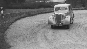 Bend Prints: Wolseley saloon of BW Fursdon competing in the RAC Rally, 1939. Artist: Bill Brunell