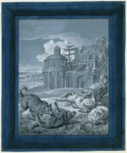 Jean Baptiste Oudry Prints: Wolves Attacking Sheep ('Rein de Trop II')