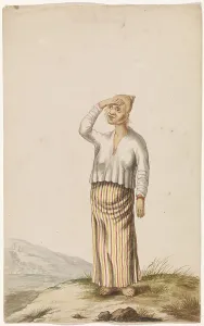 Asiatic Prints: Woman with albinism covering her eyes, c.1675-c.1725. Creator: Anon