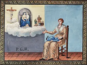 Votive Prints: A woman appealing to Christ, to Sansovino's Virgin and Child and to Saint