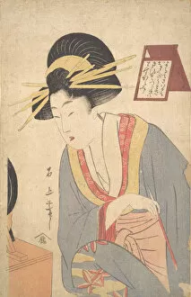 Brush Collection: Woman Applying Make-up, late 18th century. Creator: Juka Sekijo