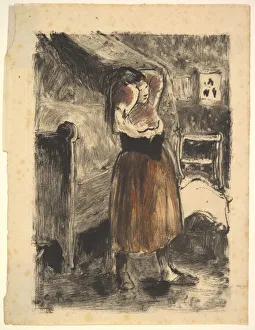 Arranging Prints: Woman Arranging Her Hair, 1894. Creator: Camille Pissarro