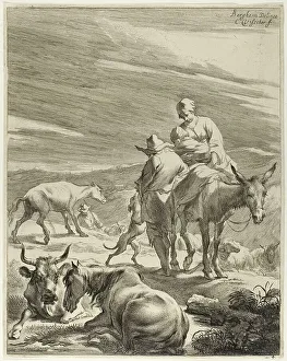 Cornelis Visscher Prints: Woman on an Ass Suckling a Child, n.d. Creator: Cornelis de Visscher