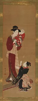 Dandelion Gallery: Woman, a baby and a young girl, 1726-1868. Creator: Shunsho