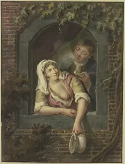 Pipe Prints: A woman with bare breasts empties a chamber pot out of a window