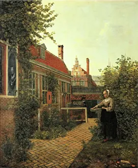 Path Prints: A Woman with a Basket of Beans in a Garden, 1651. Creator: Pieter de Hooch