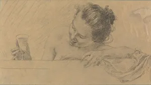 Woman in Bath, Holding a Glass of Wine, 1898. Creator: Karel Vitezslav Masek