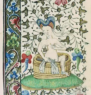 Hot Spring Prints: Woman in the bath. Miniature from Horae ad usum Lexoviensem