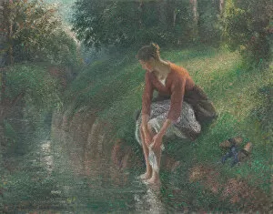 Brook Collection: Woman Bathing Her Feet in a Brook, 1894 / 95. Creator: Camille Pissarro