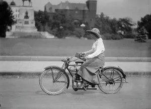 Cycling Prints: Woman On Bicycle, 1917 or 1918. Creator: Unknown
