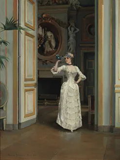 Berndtson Gunnar Prints: Woman with a Bird at the Chateau de Maisons-Laffitte, 1882. Creator: Gunnar Berndtson