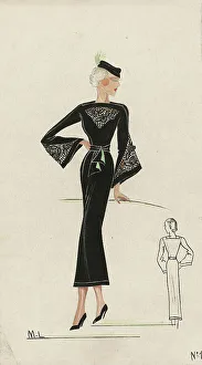 Elegance Prints: Woman in Black Dress, 1936, No. 11, c.1936. Creator: Monogrammist M.L