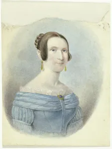 Blue Eyes Prints: Woman in a blue dress, with gold earrings, 1782-1849. Creator: Johannes Hari