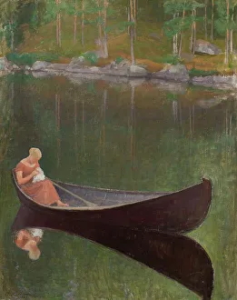 Halonen Pekka Prints: Woman in a Boat, 1924. Creator: Pekka Halonen
