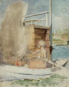 Mistake Prints: A woman in a boat by the pier, c1890s. Creator: Albert Edelfelt