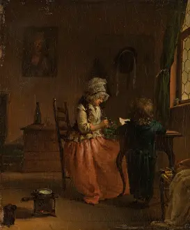 Desk Prints: A Woman and a Boy at a Table, c1783-1803. Creator: Georg Karl Urlaub